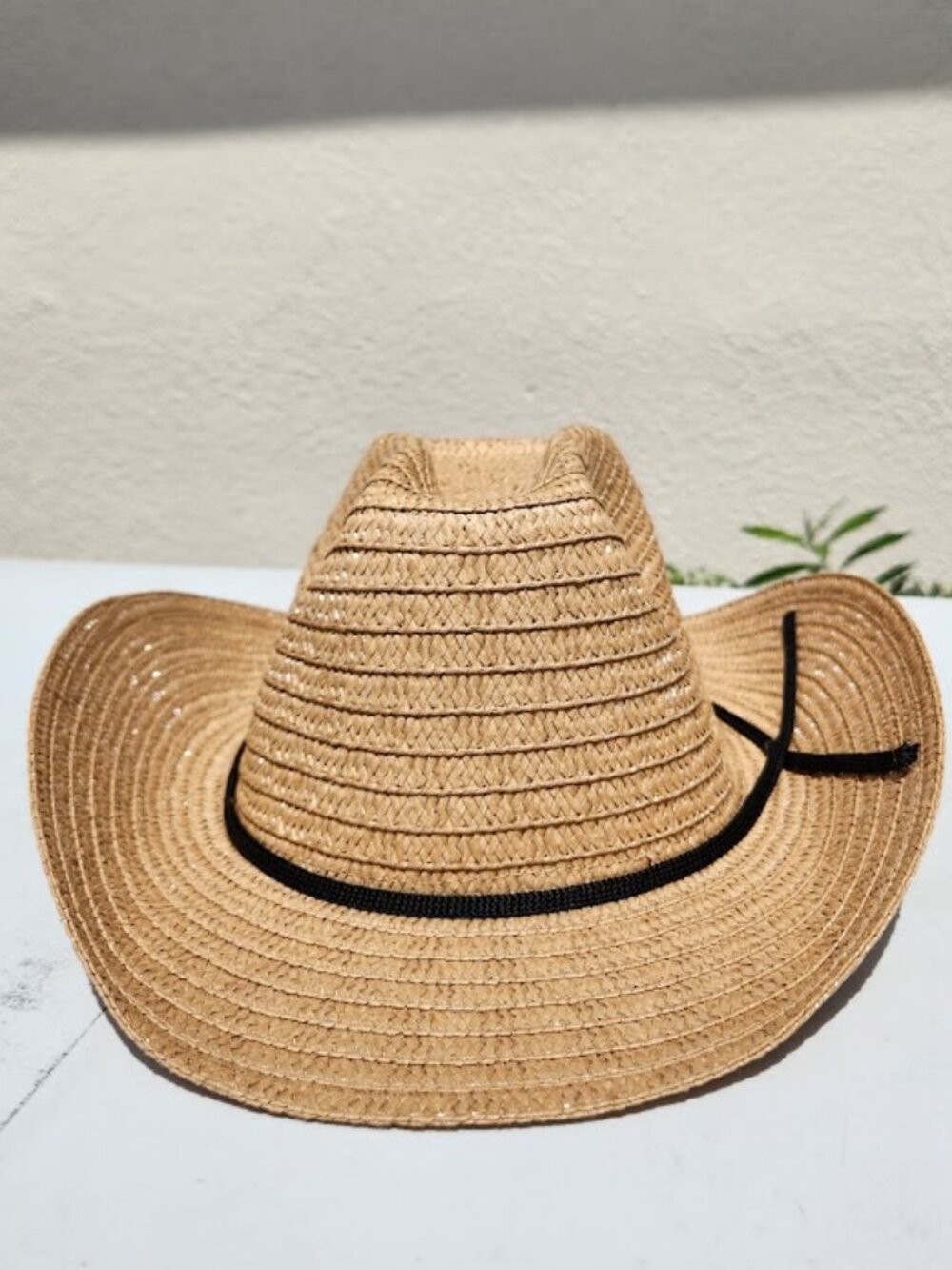 Western Tan Straw Woven Cowboy Hat Sun Hat with Adjustable Strap Unisex Fedora O